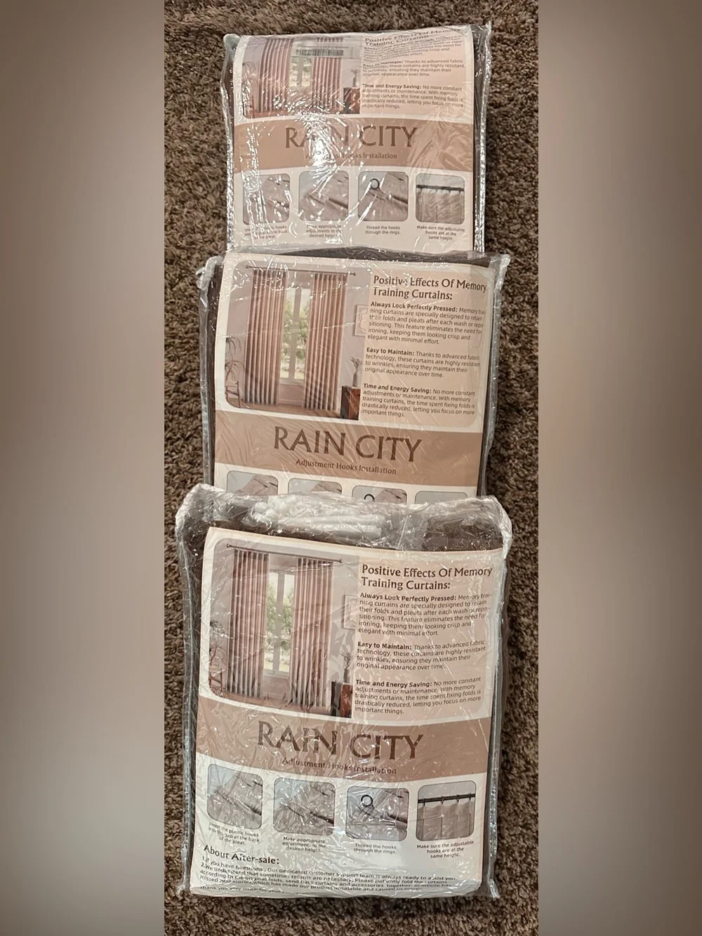 Brown Pinch Pleated Linen Curtains Semi Sheer Memory Trained 42”x102” 3 sets New